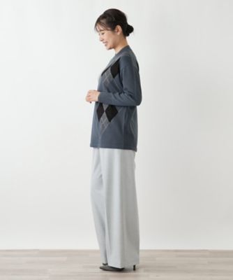 アーガイル柄クルーネックニット【Leilian WHITE