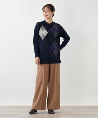 アーガイル柄クルーネックニット【Leilian WHITE