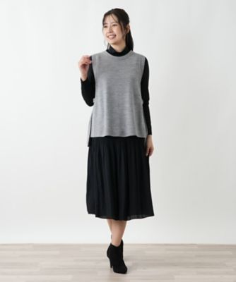 M06-k068 Leilian レリアン 千鳥柄 ウール/ポリエステル/ポリウレタン サイドベルト ベスト ニット セーター 9 グレー/ライトブルー M06-k068 Leilian レリアン 千鳥柄 ウール/ポリエステル/ポリウレタン