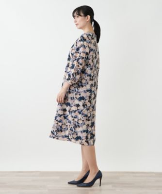 【美品】Leilianレリアン ワンピース 9号 花柄 フレア ベルト付き日本製 フラワープリントフレアワンピース【Leilian WHITE