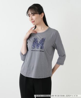 ＜Leilian (Women)＞刺繍ボーダーカットソー【ＭＵＳＥ　ＢＹ　ＲＯＣＨＡＳ　Ｐｒｅｍｉｅｒｅ】