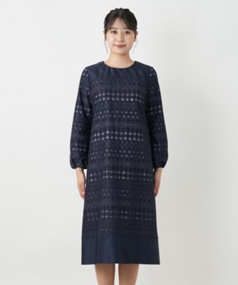 極美品【レリアン】ワンピース　七分袖　9サイズ 七分袖ワンピース【セレモニー】【Leilian WHITE