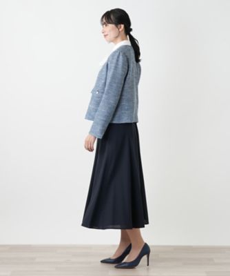 タグ付美品　レリアン9号 ノーカラーコットンジャケット ライトブルー ノーカラージャケット【Leilian WHITE LABEL