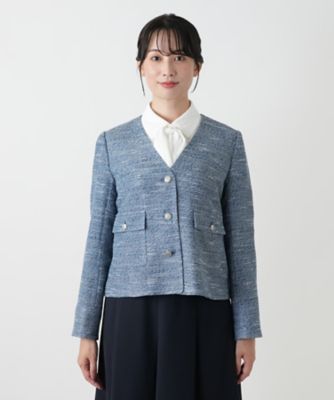 新品【レリアン】伊製生地 金ボタン ノーカラージャケット 白 17+ ノーカラージャケット【Leilian WHITE LABEL