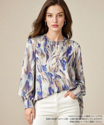 ＜BOURGE (Women)＞プリントクルーネックブラウス