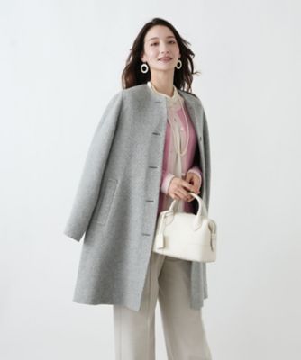 じぇら様！Lilian レリアン　現行タグ ノーカラーコートゆったりグレー13号 レリアン Leilian ツイードノーカラーコート【Leilian WHITE LABEL