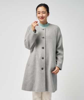 美品▲レリアン Leilian//ウール ノーカラージャケット▲グレー 銀ボタン カシミヤノーカラーコート【25年11月カタログ】 | Leilian (Women