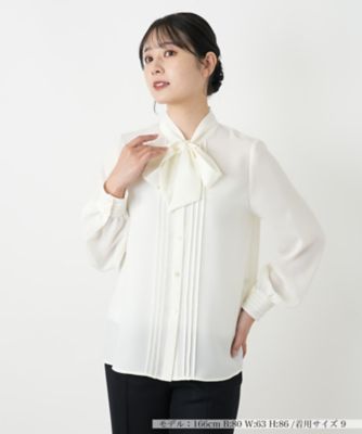 ＜Leilian (Women)＞ピンタックボウタイブラウス【ＲＯＣＨＡＳ　Ｐｒｅｍｉｅｒｅ】