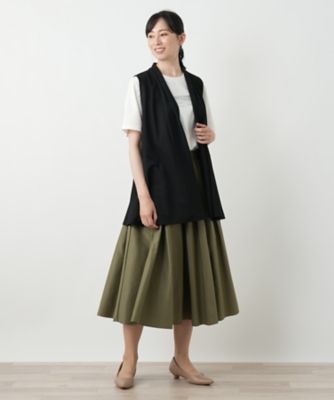 新品タグ付き【レリアン】毛100％羽織り スタンドカラー ロングベスト 濃緑 9 新品タグ付き【レリアン】毛100％羽織り スタンドカラー ロング