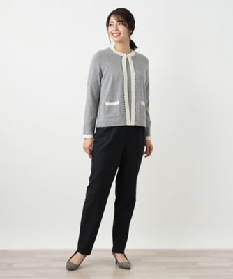 ビジューバイカラーカーディガン【Leilian WHITE