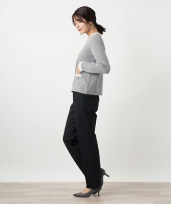 ビジューバイカラーカーディガン【Leilian WHITE