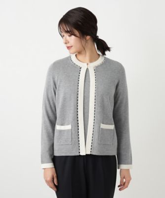 ビジューバイカラーカーディガン【Leilian WHITE