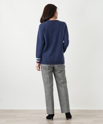 カシミヤ刺繍クルーネックニット【Leilian WHITE