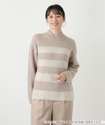 ＜Leilian (Women)＞スパンコールヤーンハイネックボーダーニット【Ｌｅｉｌｉａｎ　ＷＨＩＴＥ　ＬＡＢＥＬ】