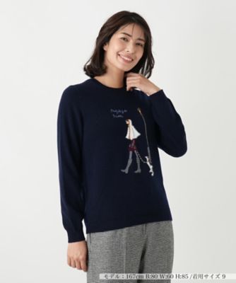 ＜Leilian (Women)＞カシミヤ混刺繍クルーネックニット【Ｌｅｉｌｉａｎ　ＷＨＩＴＥ　ＬＡＢＥＬ】