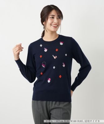 ＜Leilian (Women)＞刺繍クルーネックニット【Ｌｅｉｌｉａｎ　ＷＨＩＴＥ　ＬＡＢＥＬ】