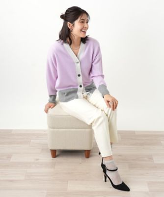 ＜Leilian (Women)＞カシミヤ配色カーディガン【Ｌｅｉｌｉａｎ　ＷＨＩＴＥ　ＬＡＢＥＬ】