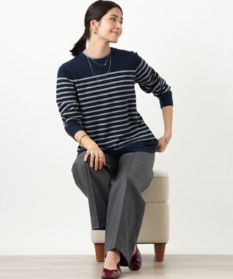 カシミヤボーダーニットプルオーバー【Leilian WHITE