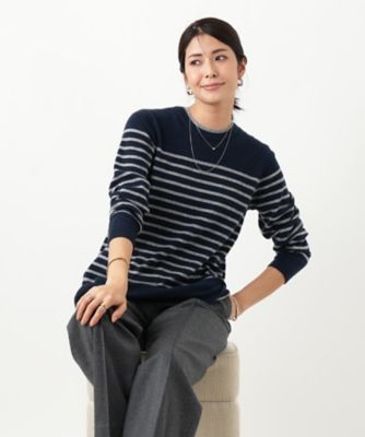 ＜Leilian (Women)＞カシミヤボーダーニットプルオーバー【Ｌｅｉｌｉａｎ　ＷＨＩＴＥ　ＬＡＢＥＬ】