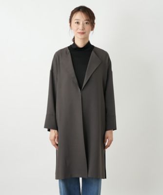 レリアン　ロングコート　一重　グレージュ　腰紐付き　ポケットあり　サイドスリット レリアンロングコート一重グレージュ腰紐付きポケットありサイド