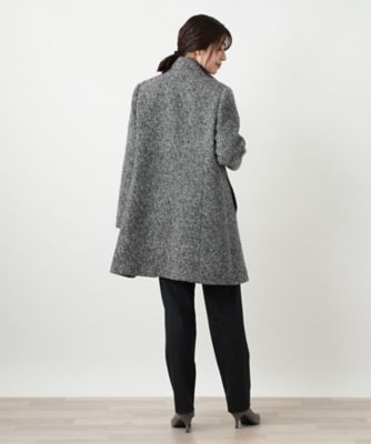 未使用 レリアン スタンドカラーコート ウール100% グレー 日本製 ゆったり ツイードスタンドカラーコート【Leilian WHITE LABEL