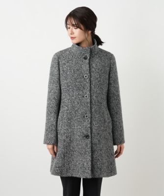 美品 Leilian ステンカラーコート ツイード ウール 着丈115㎝ 9号 ツイードスタンドカラーコート【Leilian WHITE LABEL