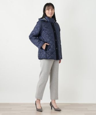 送料無料】キルティング切替フーデッドコート【Leilian