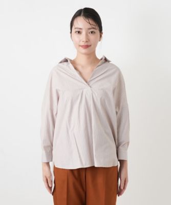 ストライプワイドカラーブラウス【BARBA】 | Leilian (Women