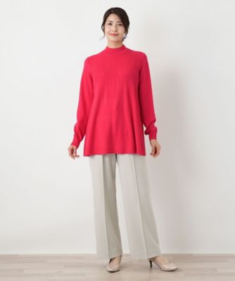 カシミヤ混ケーブルハイネックニット【Leilian WHITE