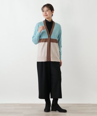 カラーブロックVネックカーディガン【Leilian WHITE