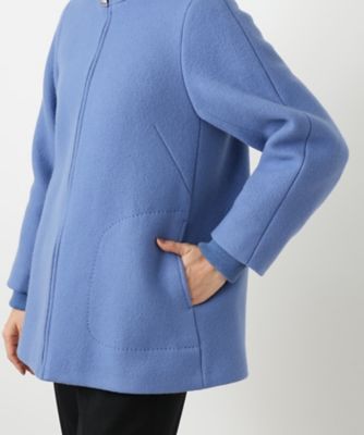 23区 ゆったり 大きいサイズ上質ウール アンサンブル46✨ブルー イタリア糸 ウールカシミヤビーバー スタンドカラー コート（SCWWCW0504