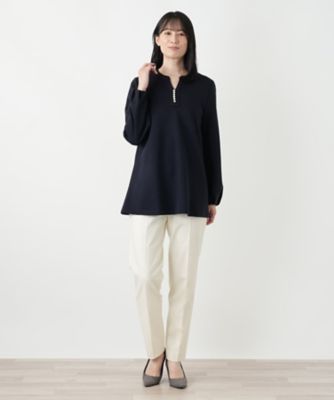 洗えるスキッパーチュニックブラウス【Leilian WHITE