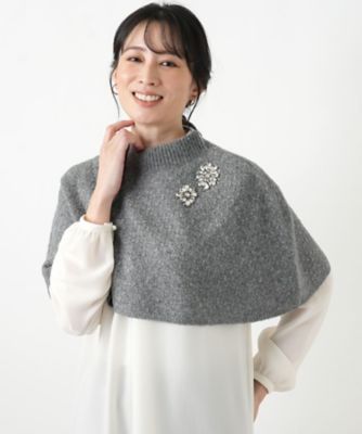 Leilian グレー ポンチョ・ケープ ラインストーンニットケープ | Leilian (Women)/レリアン | 三越伊勢丹