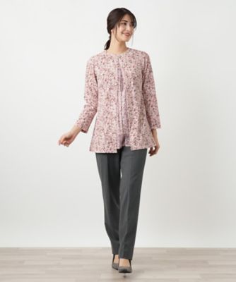 異素材切替ミックスカラーブラウス【Leilian WHITE