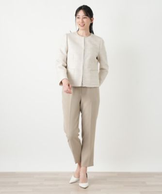 美品 レリアン 23SS ミックスツイード ノーカラー ジャケット 11号 ツイードノーカラージャケット【ROCHAS Premiere