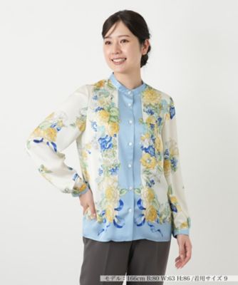 ＜Leilian (Women)＞柄切替バンドカラーブラウス【ＲＯＣＨＡＳ　Ｐｒｅｍｉｅｒｅ】