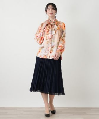 フラワー柄ボウタイブラウス【ROCHAS Premiere