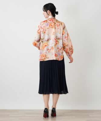 フラワー柄ボウタイブラウス【ROCHAS Premiere