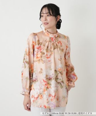 ＜Leilian (Women)＞フラワー柄タックブラウス【ＲＯＣＨＡＳ　Ｐｒｅｍｉｅｒｅ】【ＥＲＩＣＡ】