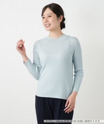 ＜Leilian (Women)＞ラメビジューネックリブニット