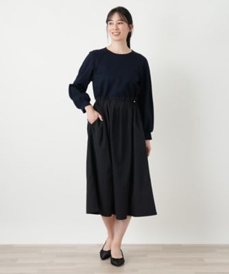 洗える異素材切替ドッキングワンピース【Leilian WHITE