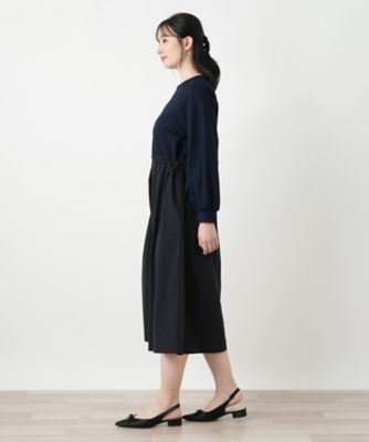 洗える異素材切替ドッキングワンピース【Leilian WHITE