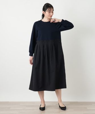 【現行品】Leilian 異素材切り替えワンピース Aライン 3XL相当 洗える異素材切替ドッキングワンピース【Leilian WHITE