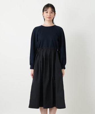 洗える異素材切替ドッキングワンピース【Leilian WHITE