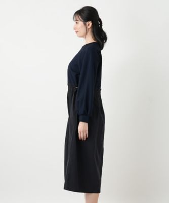BEARDSLEY 2025SS 異素材切替 ドッキングワンピース 洗える F 洗える異素材切替ドッキングワンピース【Leilian WHITE