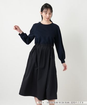 洗える異素材切替ドッキングワンピース【Leilian WHITE