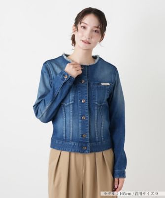 ＜Leilian (Women)＞ノーカラーデニムジャケット【Ｌ　ＪＥＡＮＳ】
