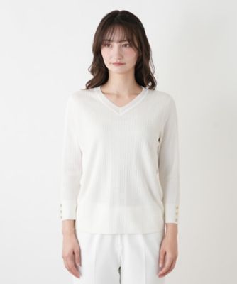 ラメVネック七分袖ニット【Leilian WHITE LABEL