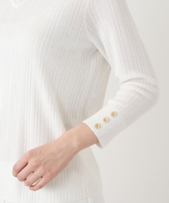 ラメVネック七分袖ニット【Leilian WHITE LABEL