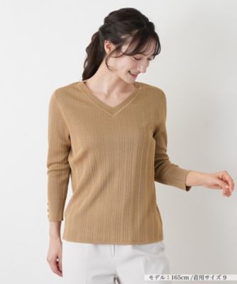 ＜Leilian (Women)＞ラメＶネック七分袖ニット【Ｌｅｉｌｉａｎ　ＷＨＩＴＥ　ＬＡＢＥＬ】